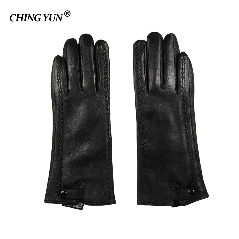 New  Gloves Genuine Leather Winter Warm Fluff Woman Soft Female Rabbit Fur Lining Riveted Clasp High-quality Mittens