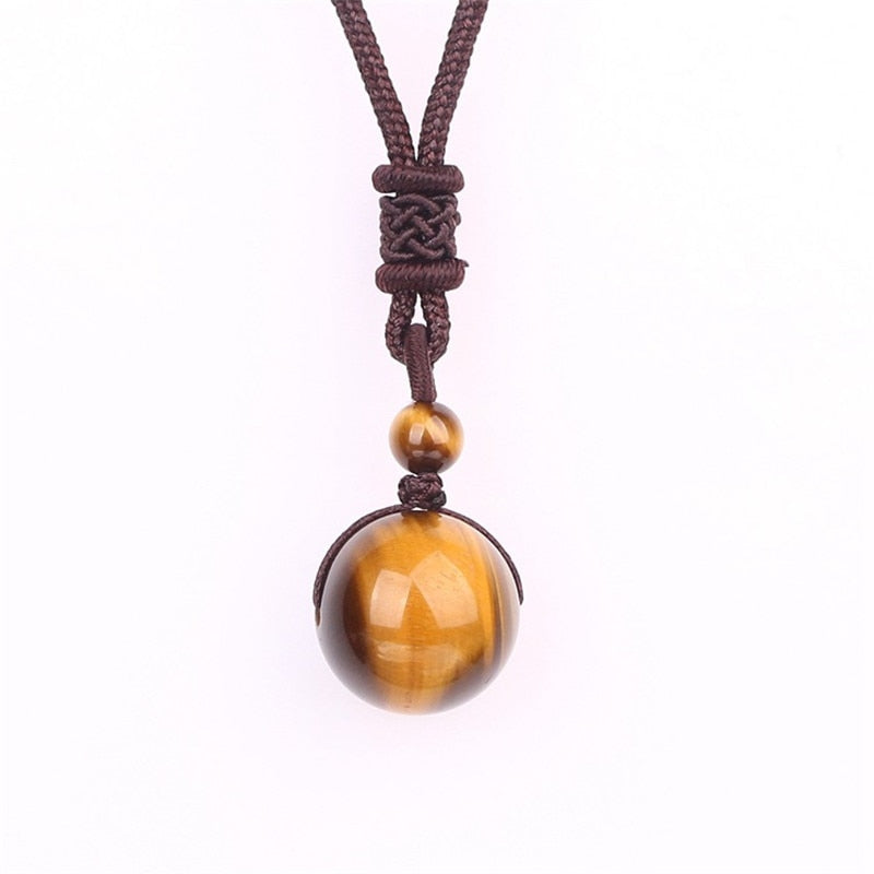 High Quality  Love Jewelry Obsidian Tiger Eye Stone Beads Ball Transfer Pendant Necklace For Women Men