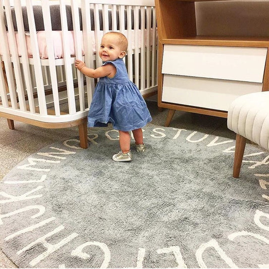 Letters Rug Round Cotton Mat Soft Pink Rugs Baby Pet Game Play Area Carpet Kids Bedroom Decorative Baby Photography Accessories