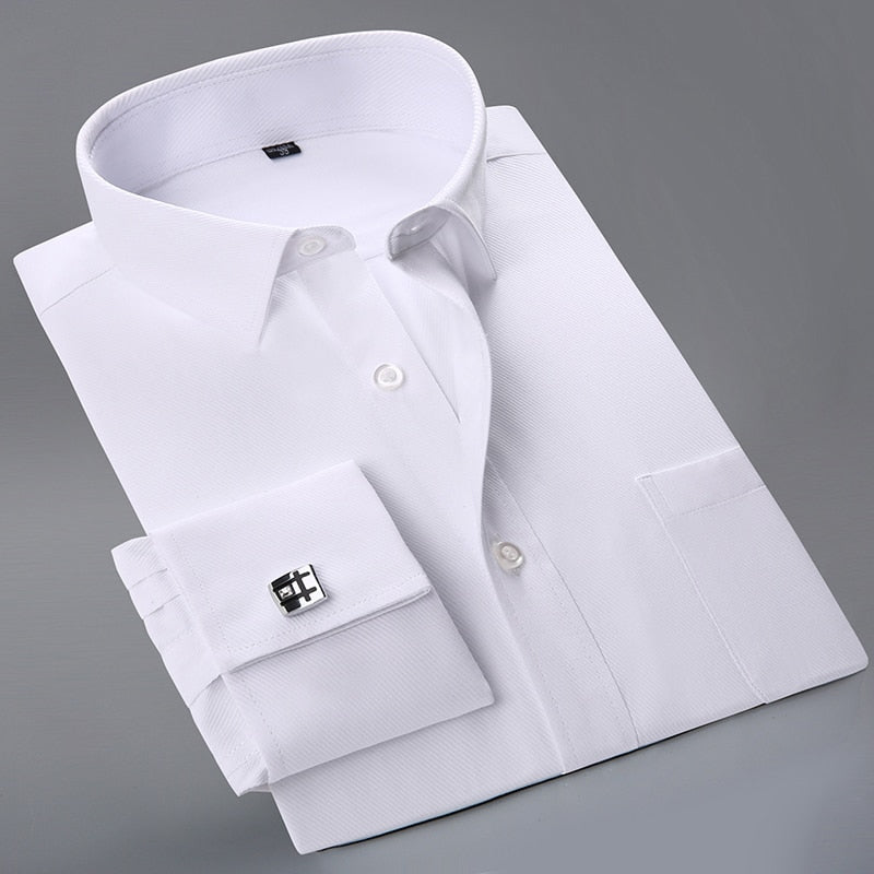 French Cufflinks Shirts Long Sleeve Tuxedo Brand Shirts Slim Fit French Cuff Dress Shirts