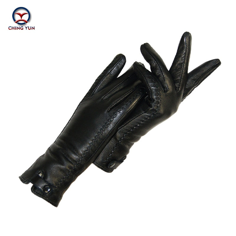 New  Gloves Genuine Leather Winter Warm Fluff Woman Soft Female Rabbit Fur Lining Riveted Clasp High-quality Mittens