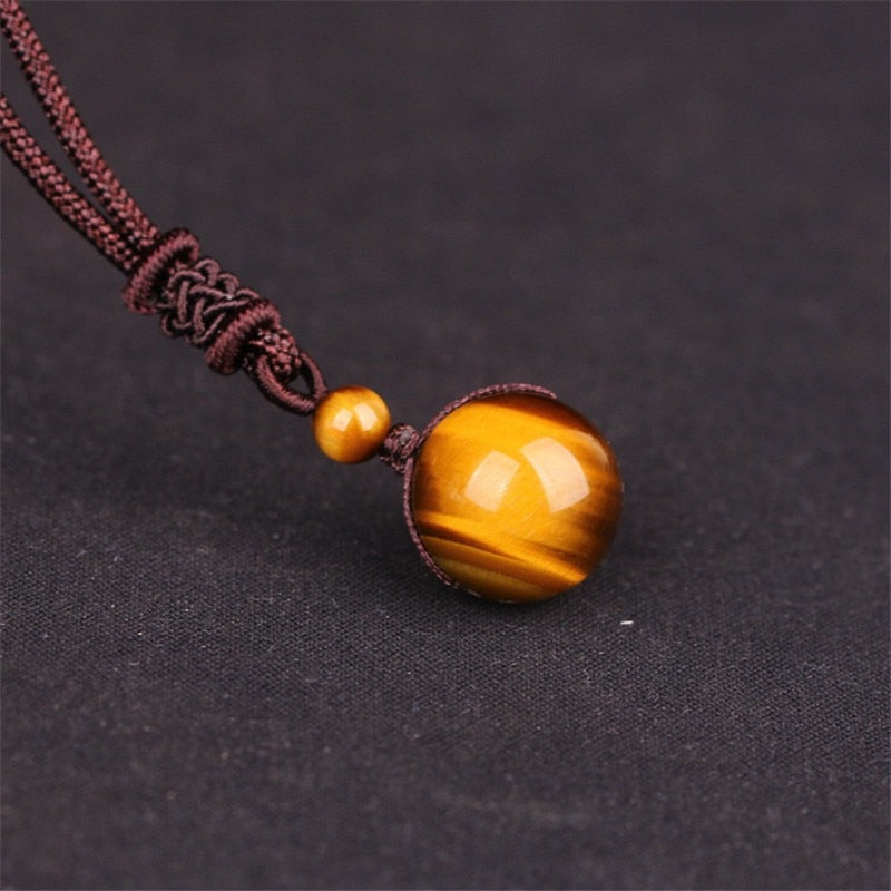 High Quality  Love Jewelry Obsidian Tiger Eye Stone Beads Ball Transfer Pendant Necklace For Women Men