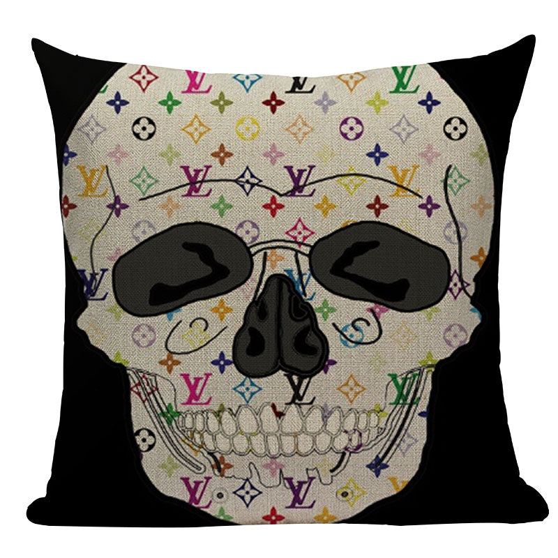 Black Pillowcase Halloween Skull custom Cushion Cover Linen Size 45X45 Printed Throw Pillows Decorative Cojines black