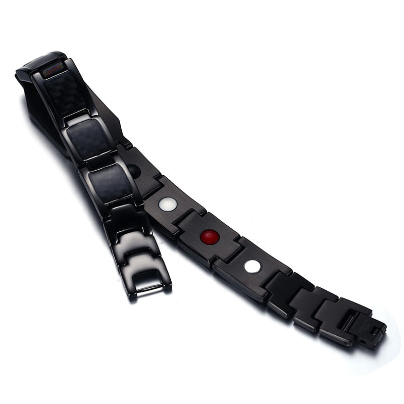 Custom Made Bracelet, Black Stainless Steel Bracelet with Carbon Fiber Inlay  Logo Fashion Jewelry