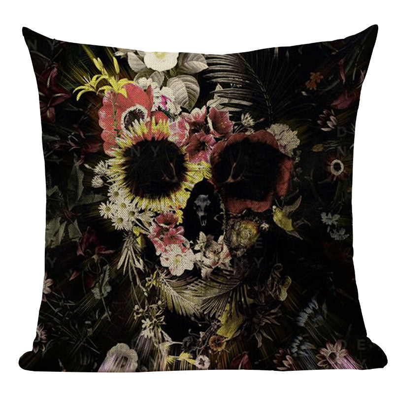 Black Pillowcase Halloween Skull custom Cushion Cover Linen Size 45X45 Printed Throw Pillows Decorative Cojines black