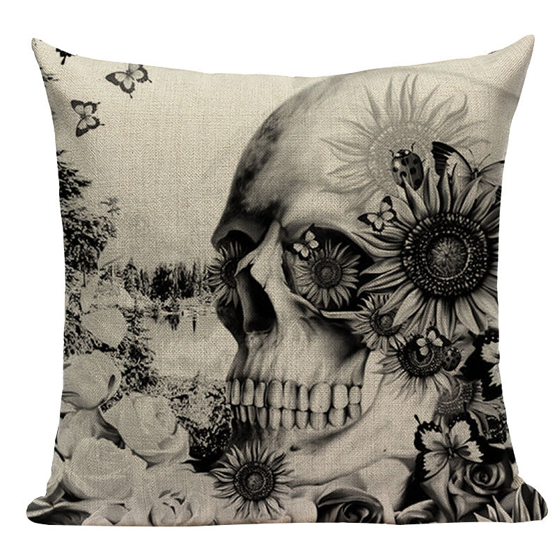 Black Pillowcase Halloween Skull custom Cushion Cover Linen Size 45X45 Printed Throw Pillows Decorative Cojines black