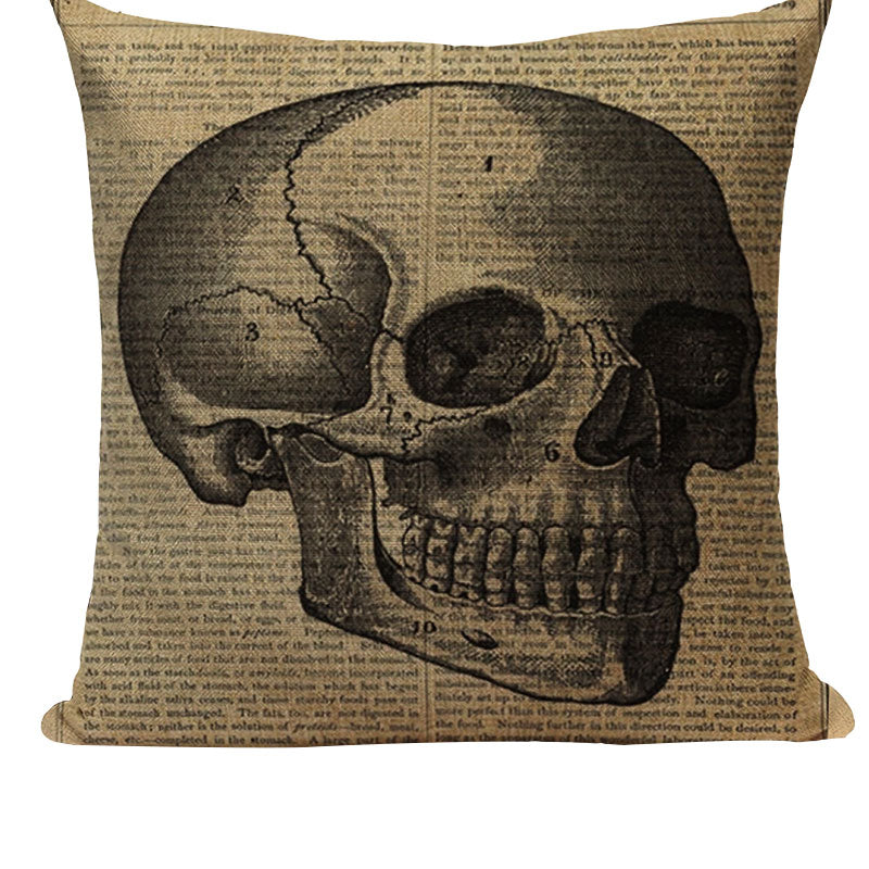 Black Pillowcase Halloween Skull custom Cushion Cover Linen Size 45X45 Printed Throw Pillows Decorative Cojines black