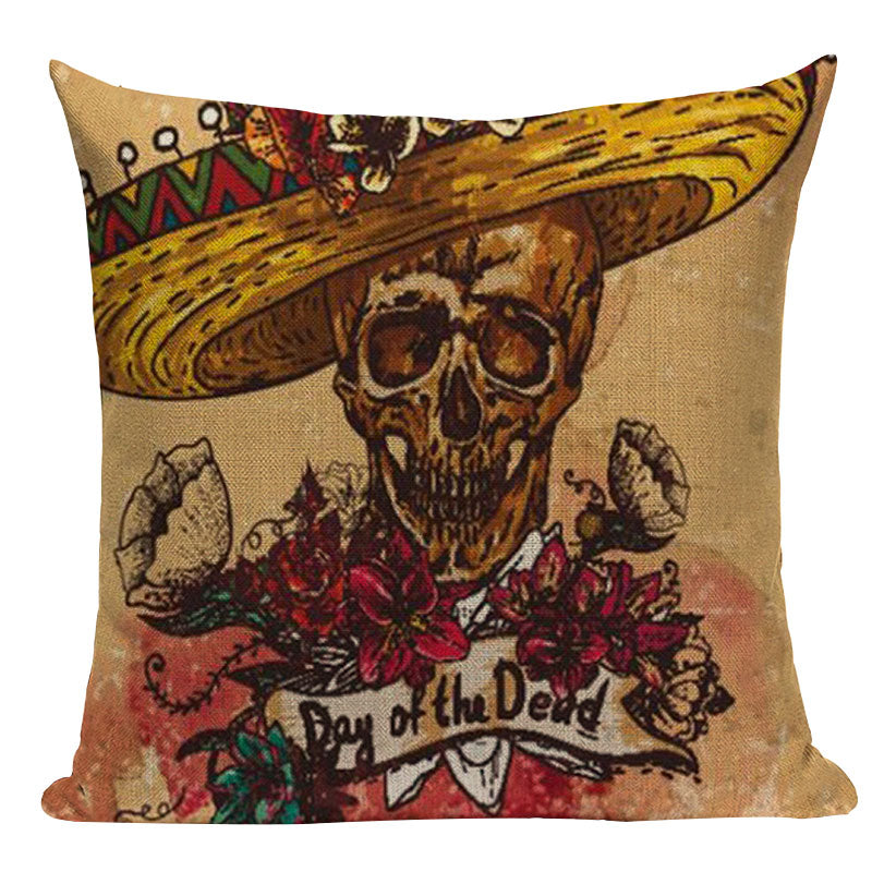 Black Pillowcase Halloween Skull custom Cushion Cover Linen Size 45X45 Printed Throw Pillows Decorative Cojines black