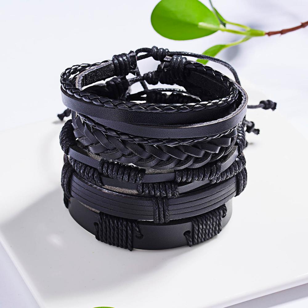 Leaf Leather Multilayer Bracelet Fashion Braided Handmade Star Knot Leaf Rope Wood Beads Wrap Bracelets; Bangles Gift