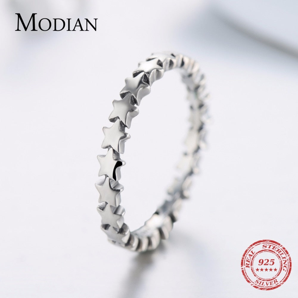 Moidan Genuine Star Real 925 sterling silver jewelry Trail Stackable Wedding Finger Stars Ring New Fashion Style  Rings