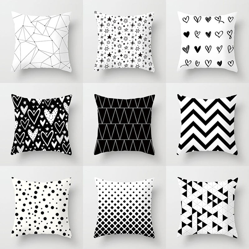 YWZN Black and White Geometric Decorative Pillowcases Polyester Throw Pillow Case Striped Geometric Pillowcase kussensloop