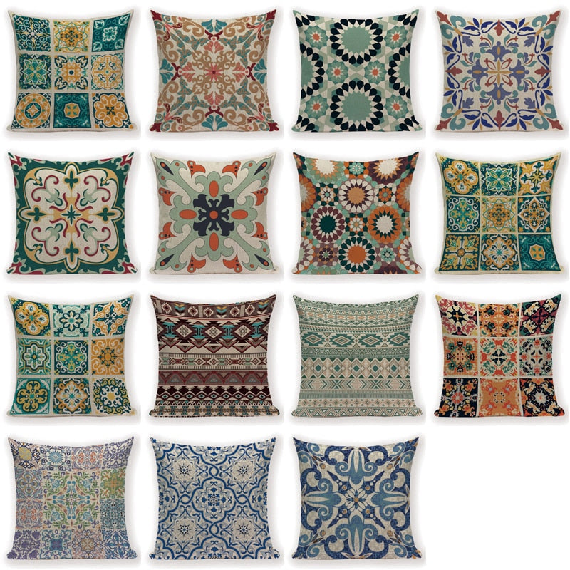 Boho Retro Pillow Case Abstract  Geometric Decoration Throw Pillows Square Cushion Cover Home Decoration Bed Sofa Cushions Cover