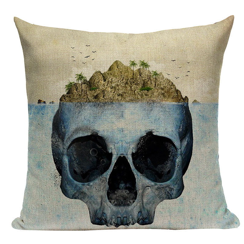 Black Pillowcase Halloween Skull custom Cushion Cover Linen Size 45X45 Printed Throw Pillows Decorative Cojines black