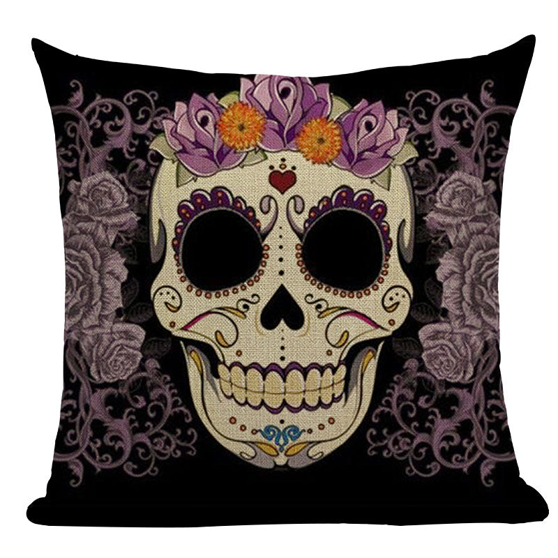 Black Pillowcase Halloween Skull custom Cushion Cover Linen Size 45X45 Printed Throw Pillows Decorative Cojines black