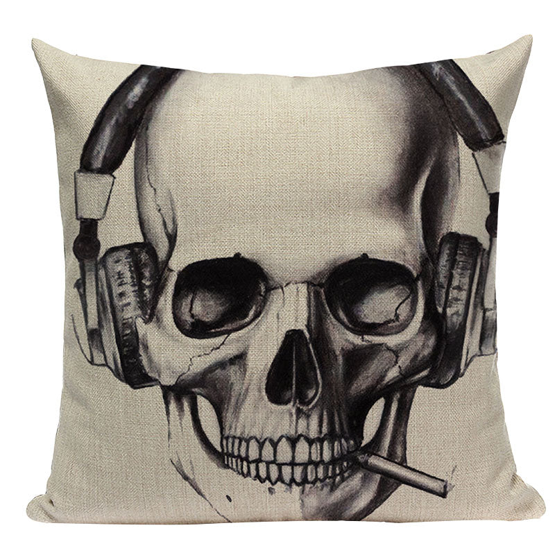 Black Pillowcase Halloween Skull custom Cushion Cover Linen Size 45X45 Printed Throw Pillows Decorative Cojines black