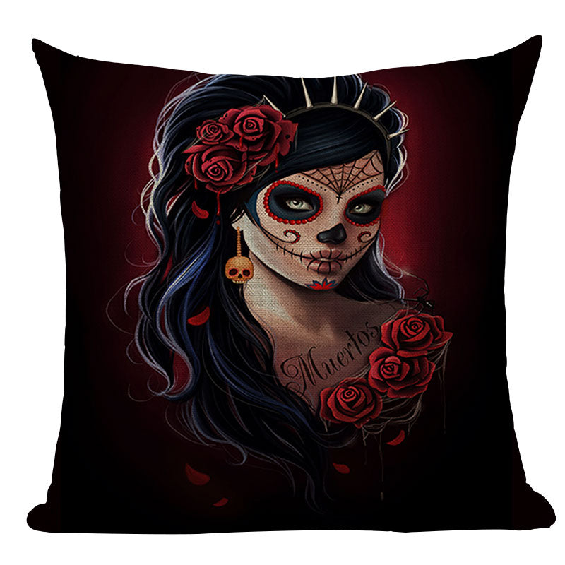 Black Pillowcase Halloween Skull custom Cushion Cover Linen Size 45X45 Printed Throw Pillows Decorative Cojines black