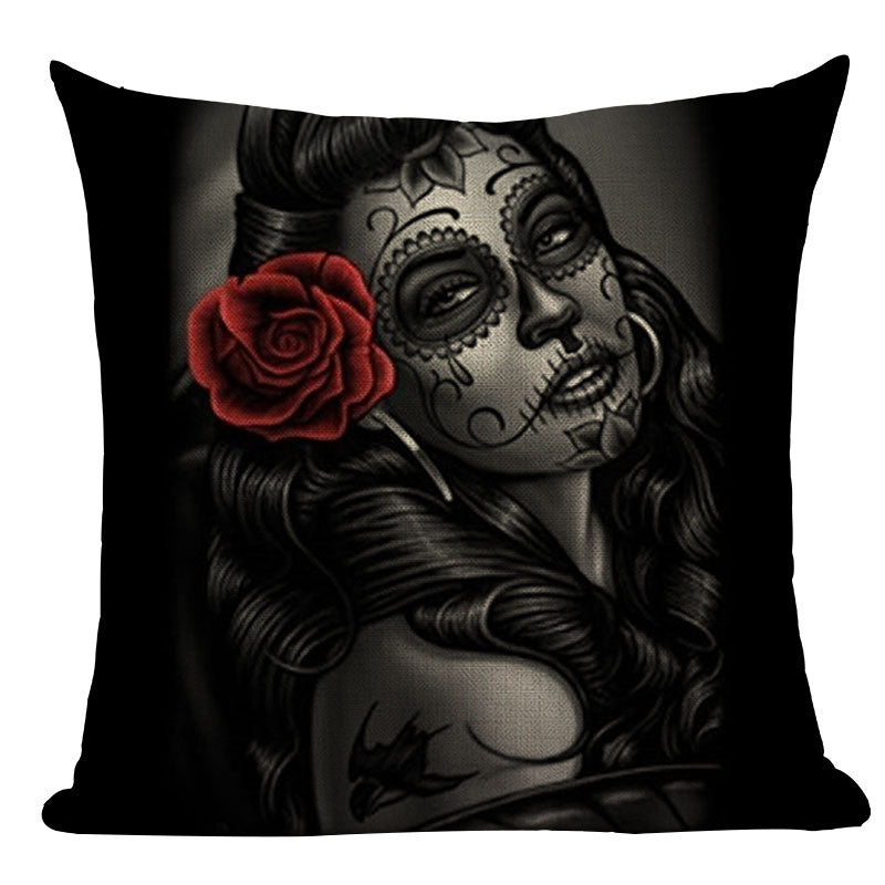 Black Pillowcase Halloween Skull custom Cushion Cover Linen Size 45X45 Printed Throw Pillows Decorative Cojines black