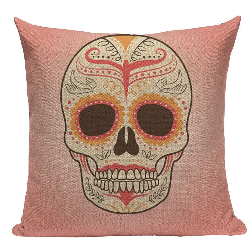 Black Pillowcase Halloween Skull custom Cushion Cover Linen Size 45X45 Printed Throw Pillows Decorative Cojines black