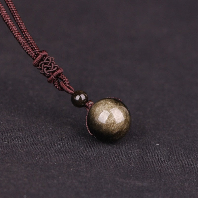 High Quality  Love Jewelry Obsidian Tiger Eye Stone Beads Ball Transfer Pendant Necklace For Women Men