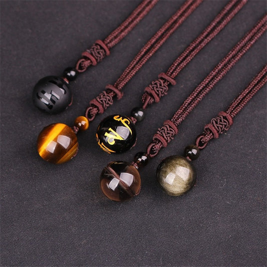 High Quality  Love Jewelry Obsidian Tiger Eye Stone Beads Ball Transfer Pendant Necklace For Women Men