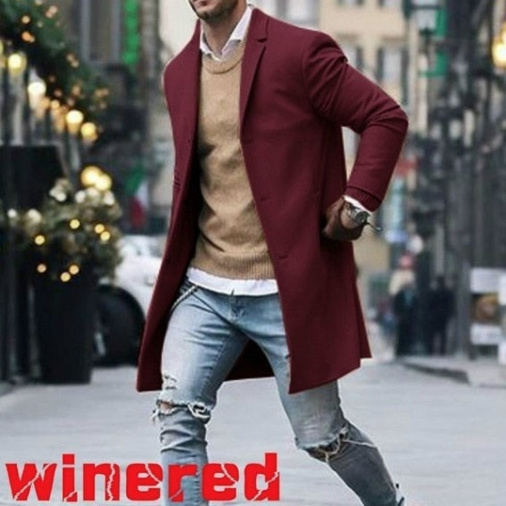 New Arrival Winter Fashion Men Slim Fit Long Sleeve Cardigans Blends Coat Jacket Suit Solid Mens Long Woolen Coats