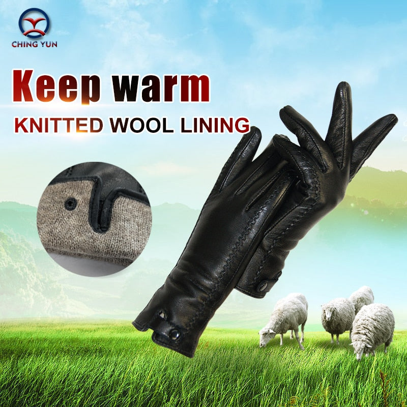 New  Gloves Genuine Leather Winter Warm Fluff Woman Soft Female Rabbit Fur Lining Riveted Clasp High-quality Mittens