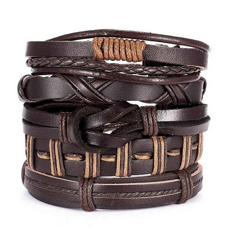 Leaf Leather Multilayer Bracelet Fashion Braided Handmade Star Knot Leaf Rope Wood Beads Wrap Bracelets; Bangles Gift