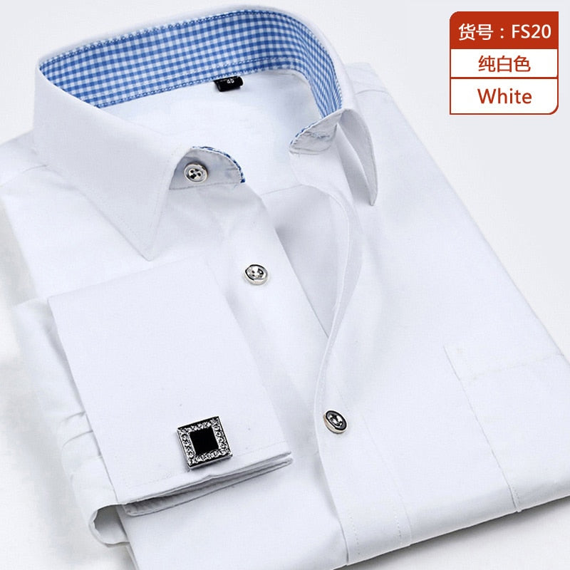 French Cufflinks Shirts Long Sleeve Tuxedo Brand Shirts Slim Fit French Cuff Dress Shirts