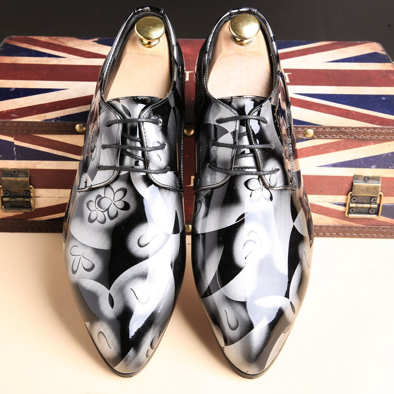 Pointed Toe Fashion Patent Leather Dress Shoes - Wedding Formal Shoes Luxury Brand Office Oxford Shoes Footwear