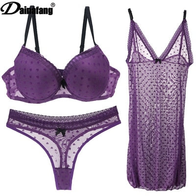 DAINAFANG Brand Lingerie 36/80 38/85 40/90 42/95 BC Cup Bra and Brief  Sexy Clothes Nightgown Underwear Sets Panties