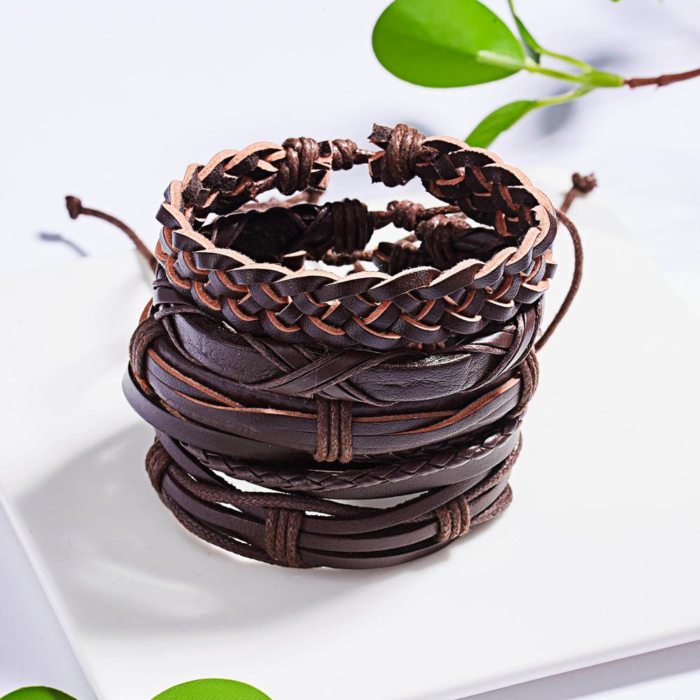 Leaf Leather Multilayer Bracelet Fashion Braided Handmade Star Knot Leaf Rope Wood Beads Wrap Bracelets; Bangles Gift