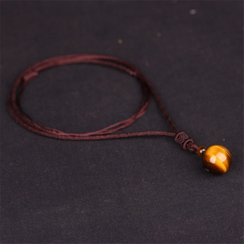 High Quality  Love Jewelry Obsidian Tiger Eye Stone Beads Ball Transfer Pendant Necklace For Women Men