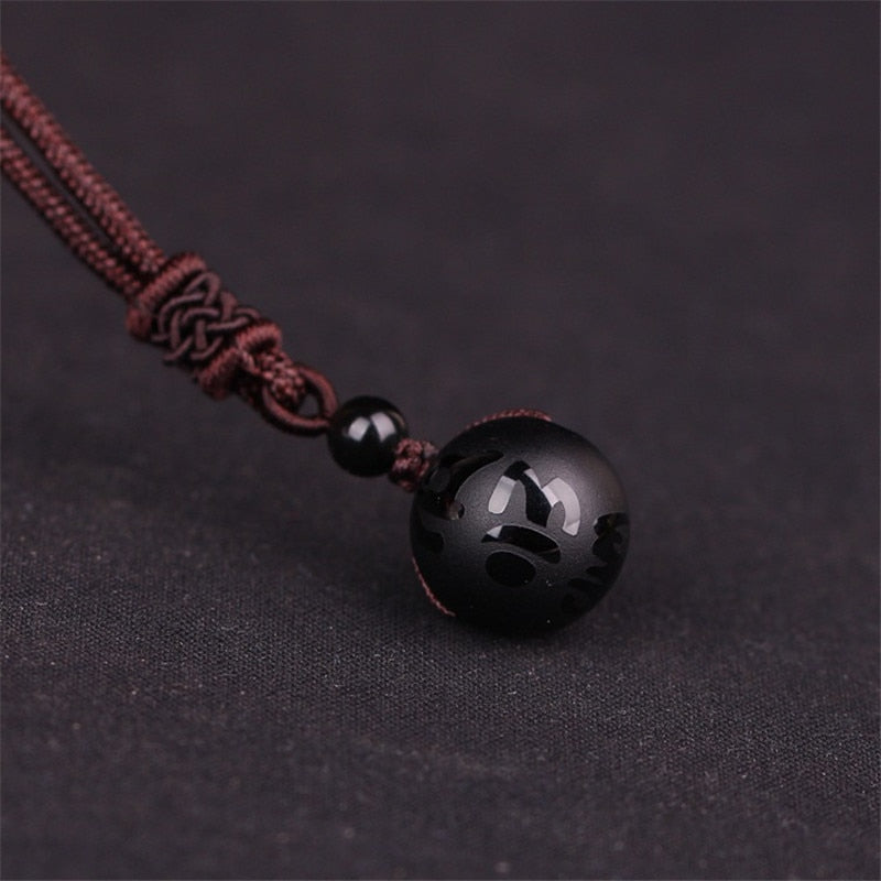 High Quality  Love Jewelry Obsidian Tiger Eye Stone Beads Ball Transfer Pendant Necklace For Women Men