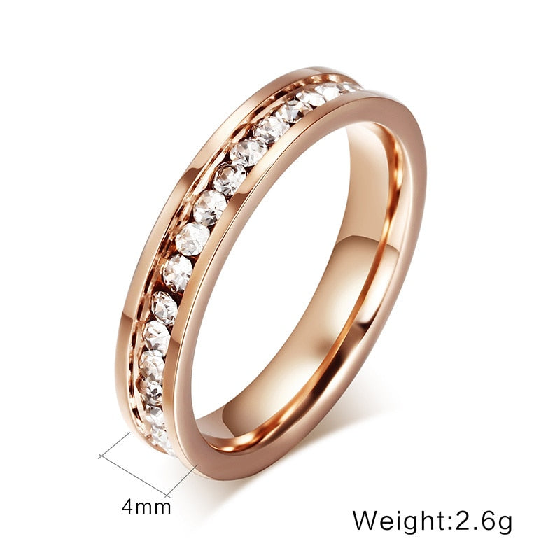 Vnox Cute Women's Ring Rose Gold Color Full CZ Stones 4mm Width Stainless Steel Engagement Jewelry