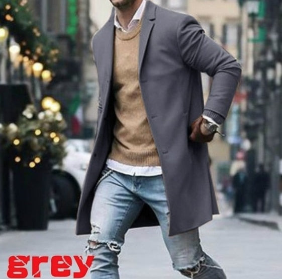 New Arrival Winter Fashion Men Slim Fit Long Sleeve Cardigans Blends Coat Jacket Suit Solid Mens Long Woolen Coats