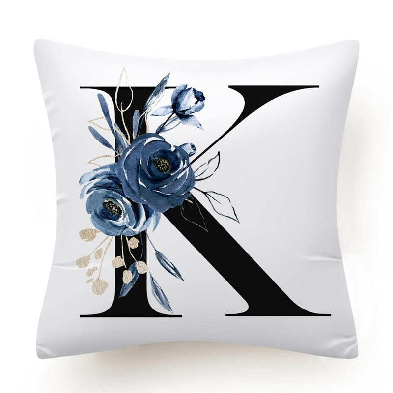 Floral Alphabet Cushion Cover 45x45 Blue Flowers Pillowcase Decorative Sofa Cushions Throw Pillows Cover Home Decor Pillow Cases