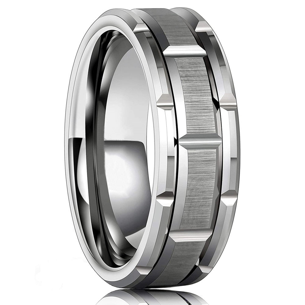 Modern 8MM Stainless Steel Ring Silver Color Brushed Double Groove Pattern Ring Party Jewelry Gift