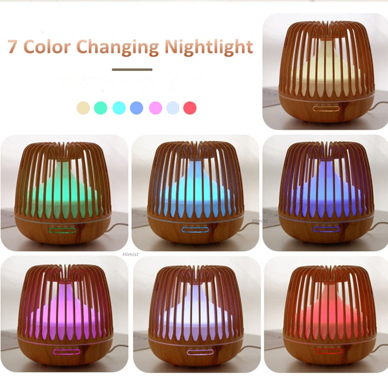 Aroma Essential Oil Diffuser Ultrasonic Air Humidifier Wood Grain 7 Color Changing LED Light Cool Mist Diffuser for Home