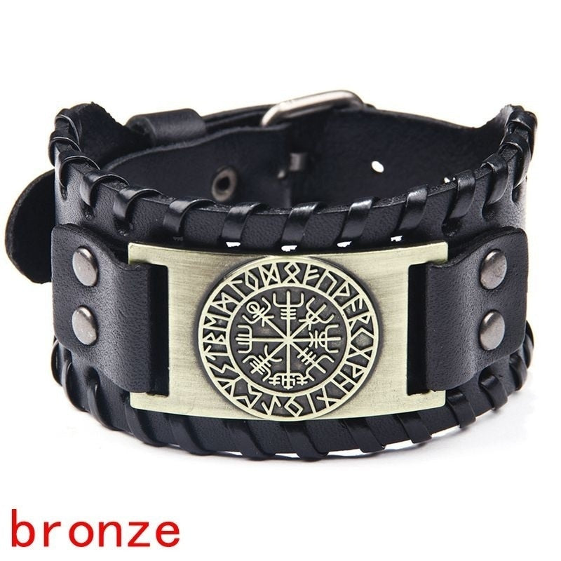 New Retro Wide Leather Nordic Rune of Odi Bracelet Bracelet Celtic Viking Jewelry Compass Bracelet Accessories Party Gifts