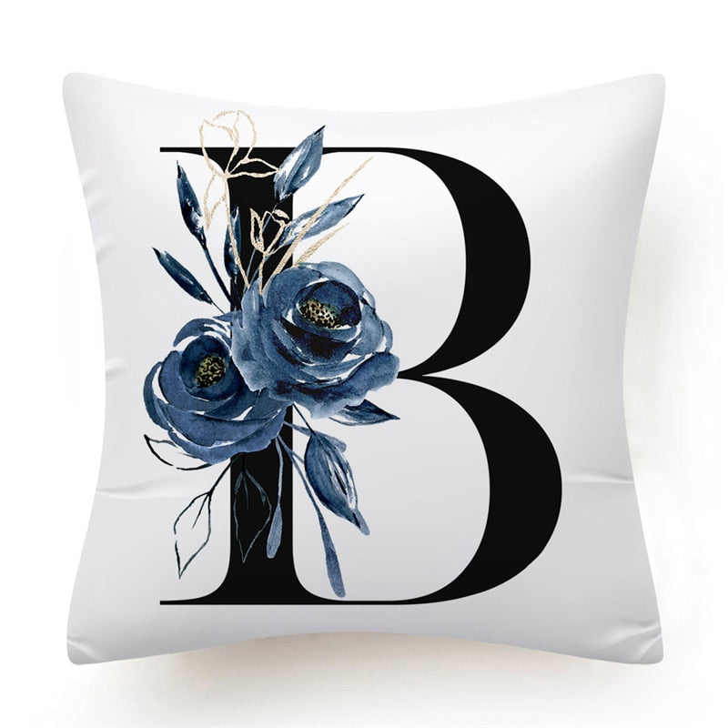 Floral Alphabet Cushion Cover 45x45 Blue Flowers Pillowcase Decorative Sofa Cushions Throw Pillows Cover Home Decor Pillow Cases