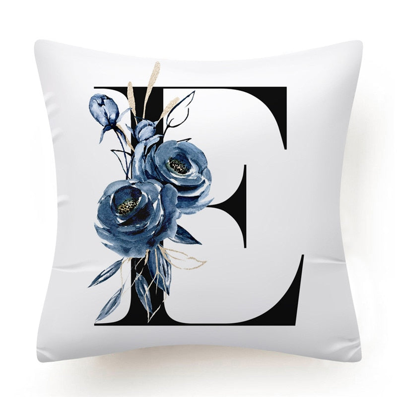 Floral Alphabet Cushion Cover 45x45 Blue Flowers Pillowcase Decorative Sofa Cushions Throw Pillows Cover Home Decor Pillow Cases