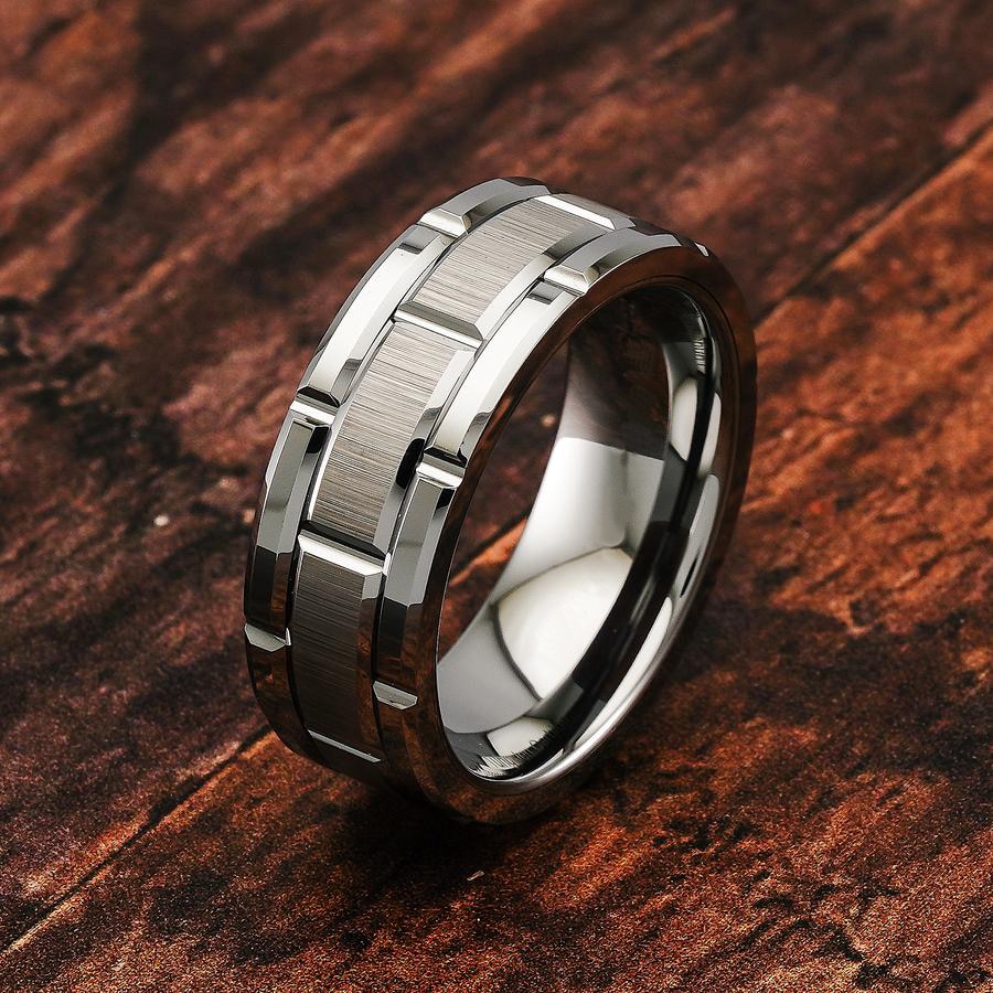 Modern 8MM Stainless Steel Ring Silver Color Brushed Double Groove Pattern Ring Party Jewelry Gift