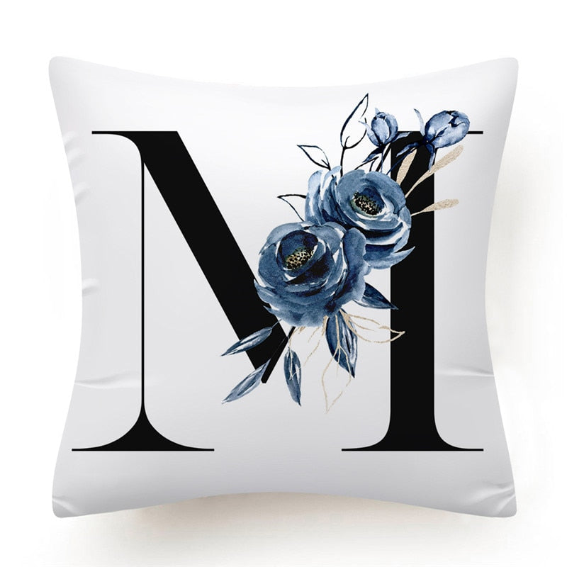 Floral Alphabet Cushion Cover 45x45 Blue Flowers Pillowcase Decorative Sofa Cushions Throw Pillows Cover Home Decor Pillow Cases