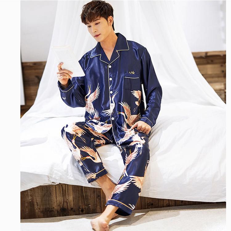 OVERSIZE Couples Print Pajamas Suit Shirt Pants Silky 2PCS Sleep Set Kimono Bathrobe Gown Casual Bridal Wedding Gift Nightwear