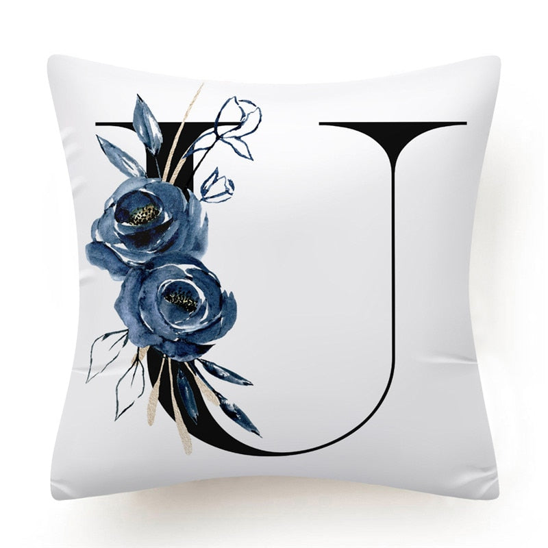 Floral Alphabet Cushion Cover 45x45 Blue Flowers Pillowcase Decorative Sofa Cushions Throw Pillows Cover Home Decor Pillow Cases