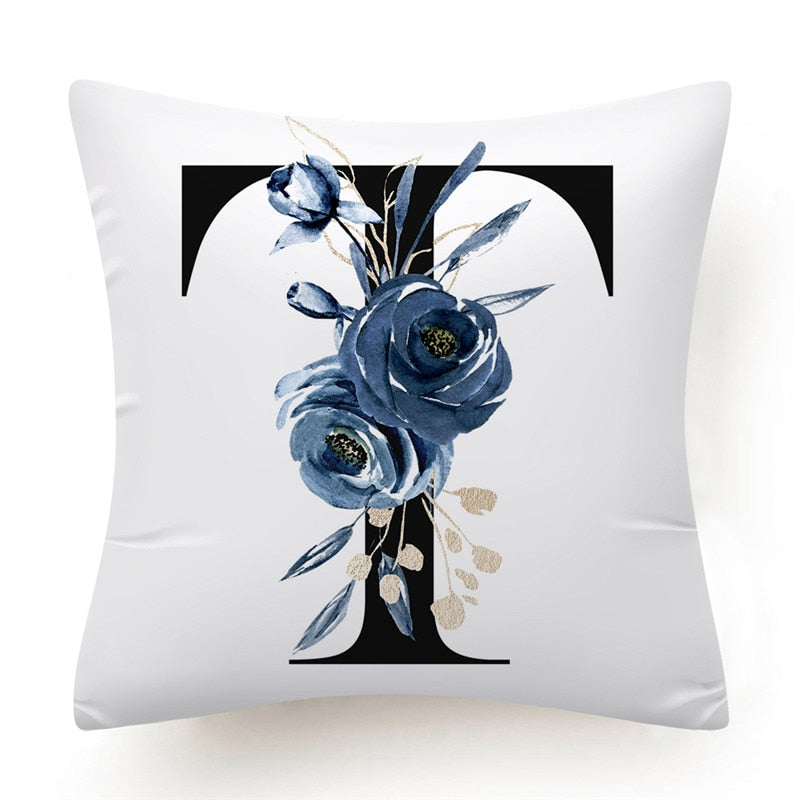 Floral Alphabet Cushion Cover 45x45 Blue Flowers Pillowcase Decorative Sofa Cushions Throw Pillows Cover Home Decor Pillow Cases