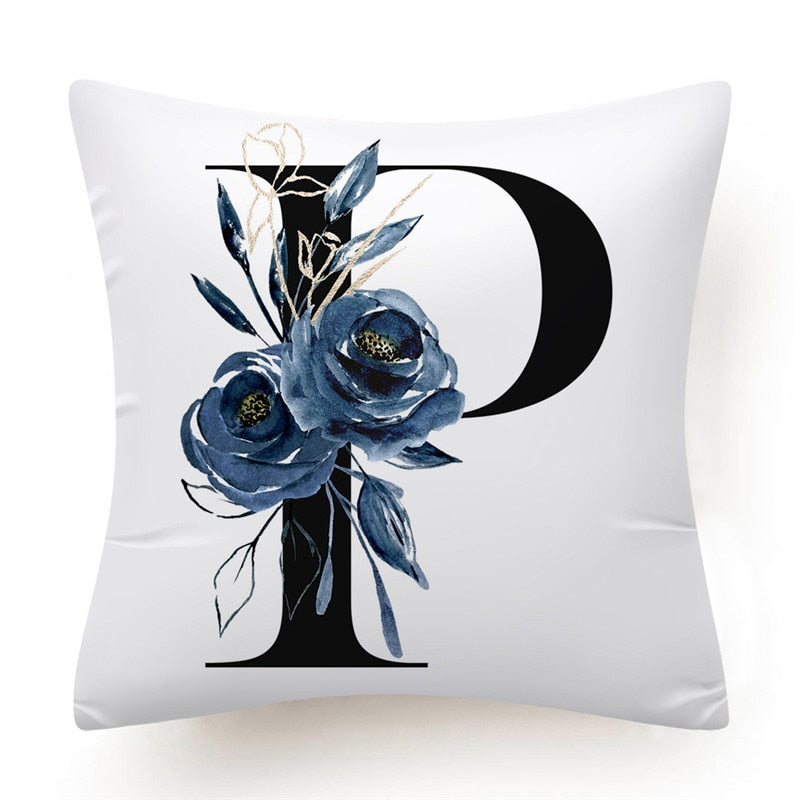 Floral Alphabet Cushion Cover 45x45 Blue Flowers Pillowcase Decorative Sofa Cushions Throw Pillows Cover Home Decor Pillow Cases