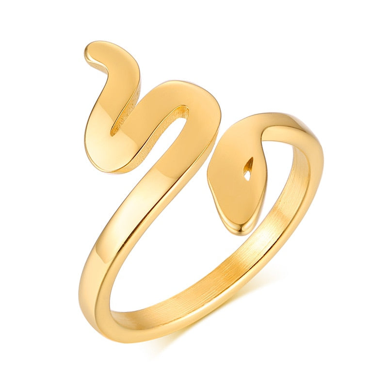 Fashion Snake Shape Ring Stainless Steel Jewelry Gold Color Bague Serpent RingsCute Party Jewelry