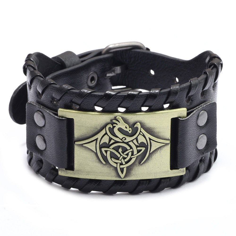 New Retro Wide Leather Nordic Rune of Odi Bracelet Bracelet Celtic Viking Jewelry Compass Bracelet Accessories Party Gifts