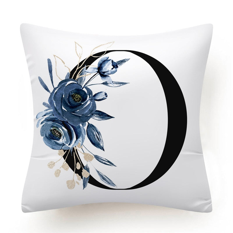 Floral Alphabet Cushion Cover 45x45 Blue Flowers Pillowcase Decorative Sofa Cushions Throw Pillows Cover Home Decor Pillow Cases